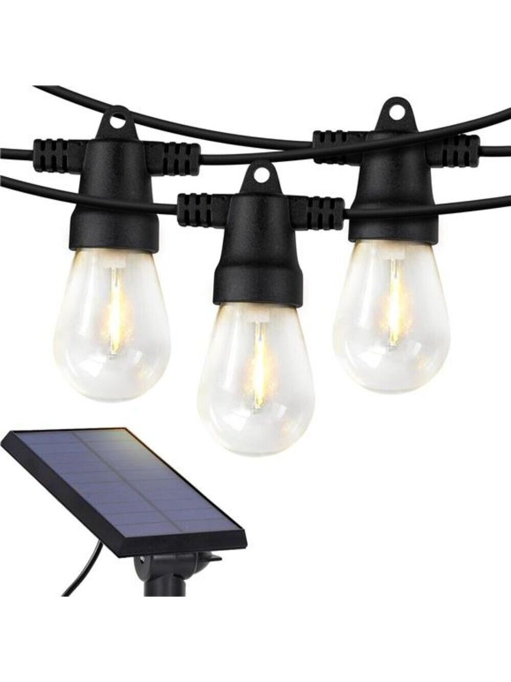 Solar Outdoor String Lights 48ft Patio Edison Bulbs Waterproof LED Hanging Light